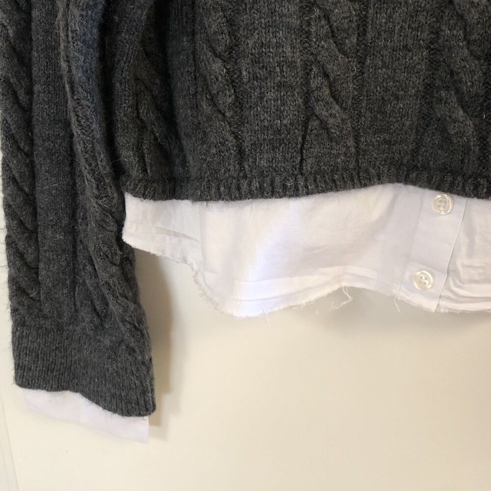 Anthropologie Pilcro Cropped Cable-Knit Twofer Sweater Gray White Sz Medium - Picture 8 of 12